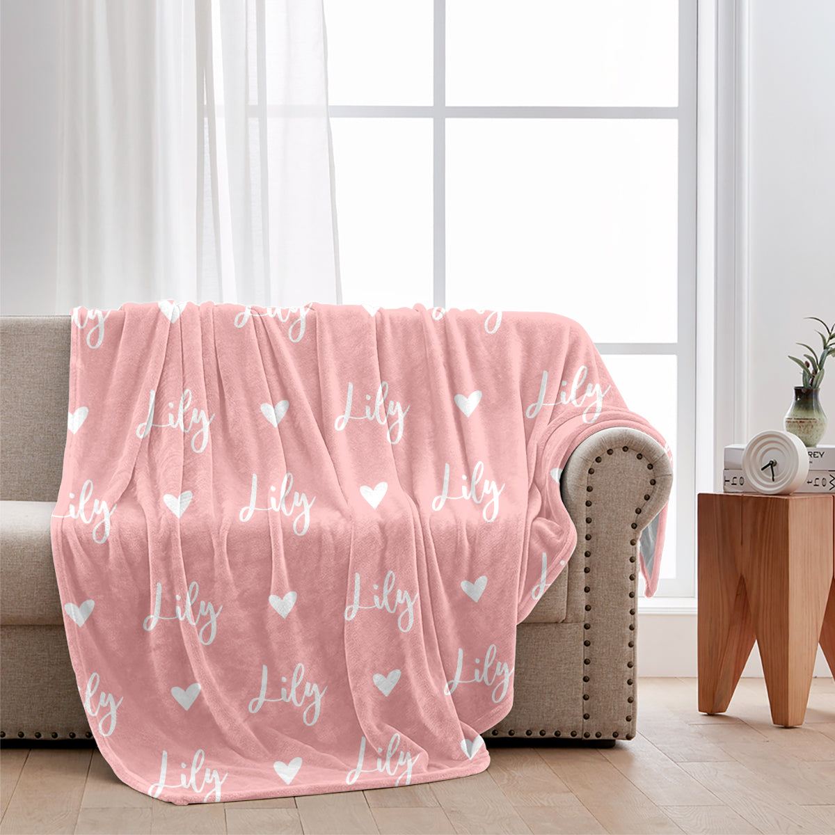 Custom Name Heart Pattern - Personalized Sibling Blanket