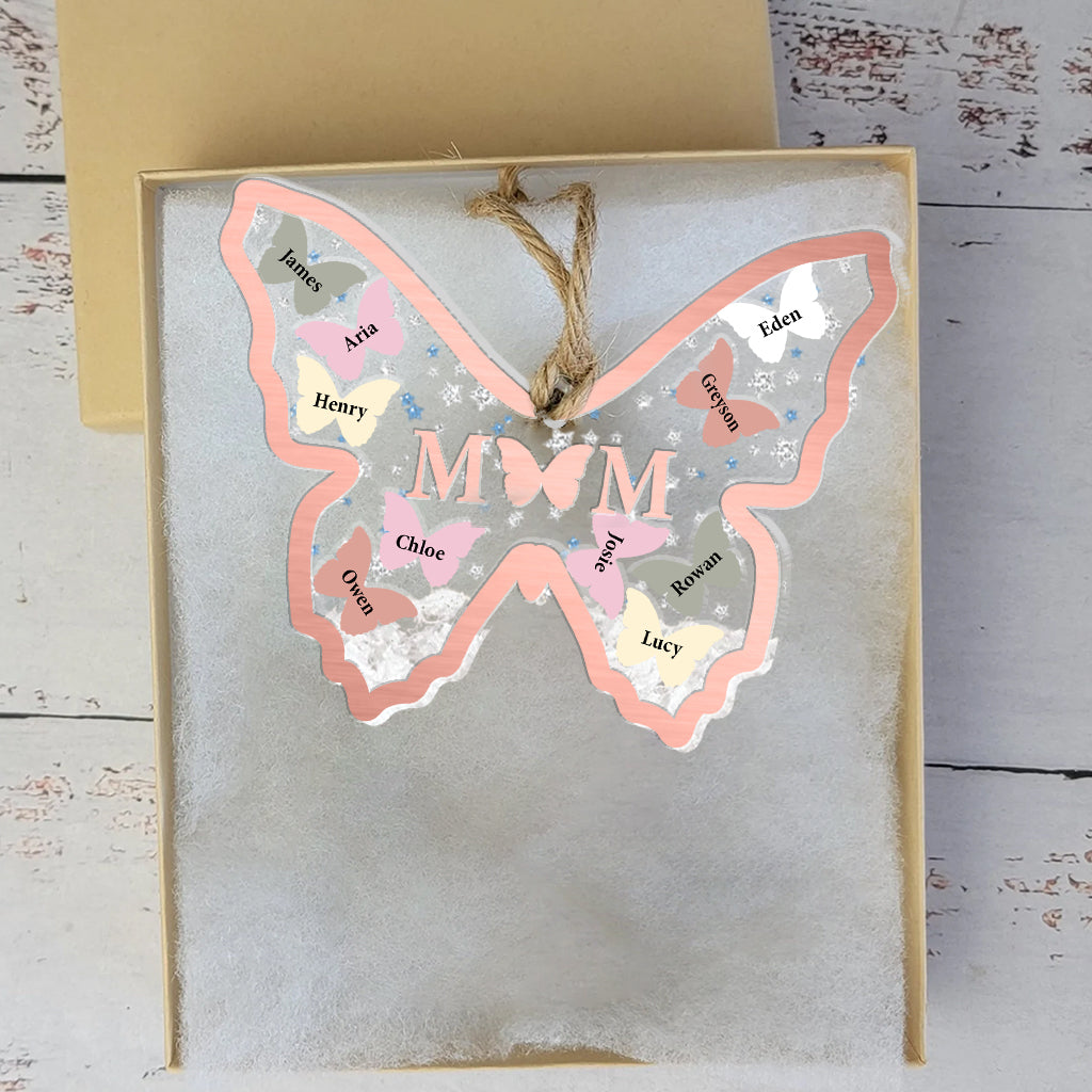Mother And Children Butterflies - Gift for mom - Personalized 3 Layered Shaker Ornament
