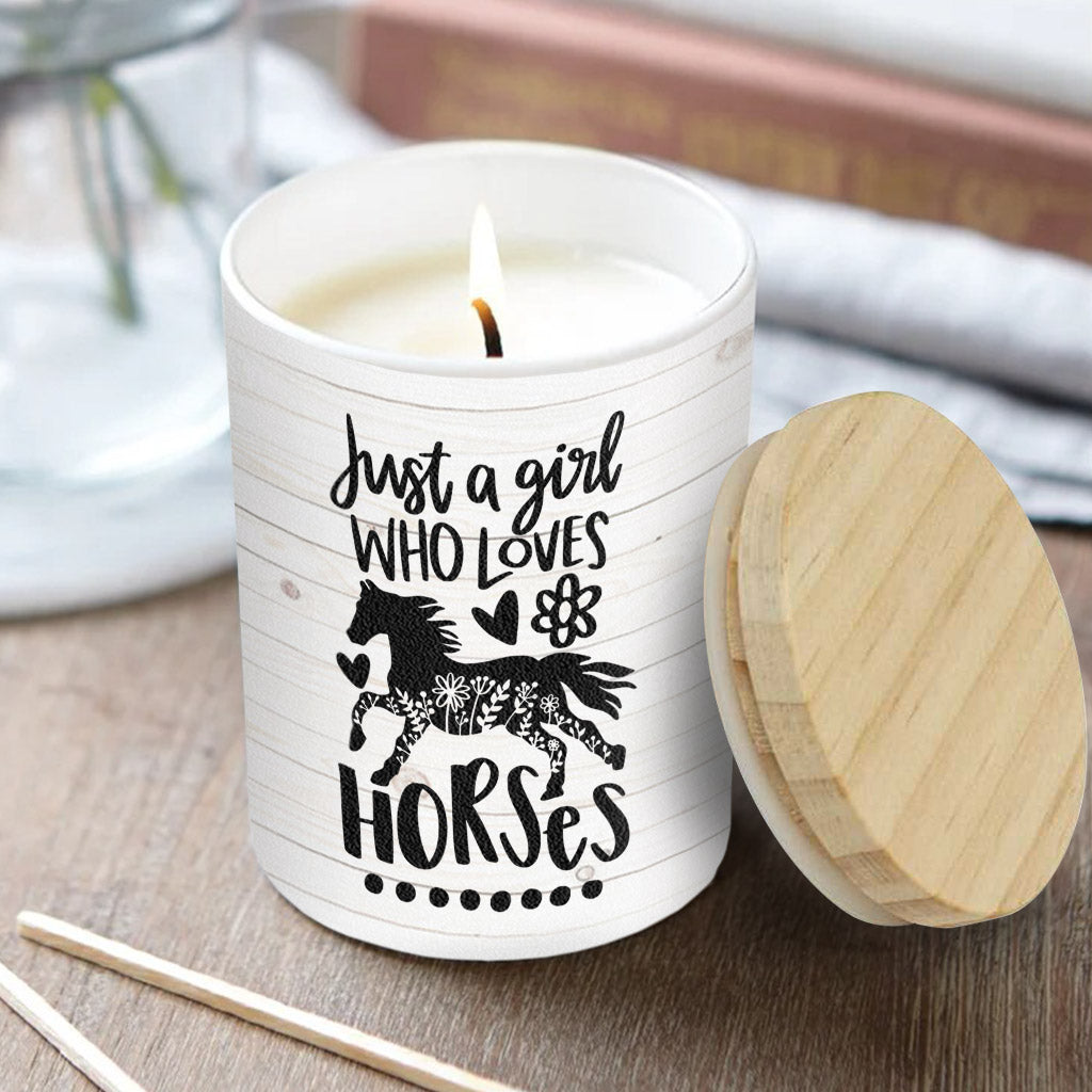 Just A Girl Who Loves Horses - Personalized Horse Candle With Wooden Lid