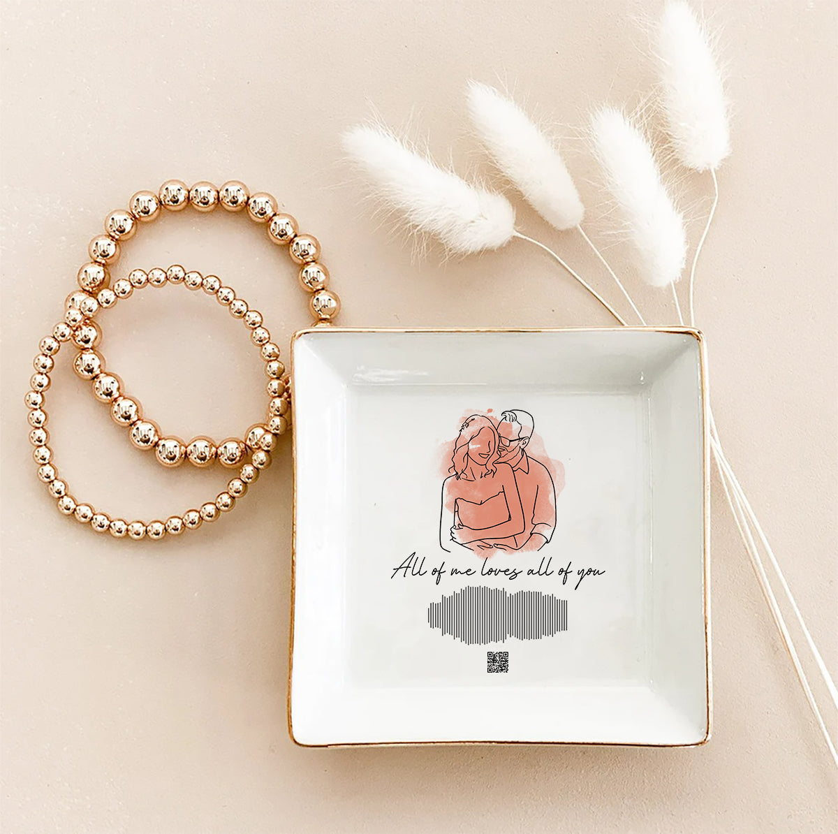 Romantic Couple Song Sound Wave Line Art - Personalized Husband And Wife Jewelry Dish