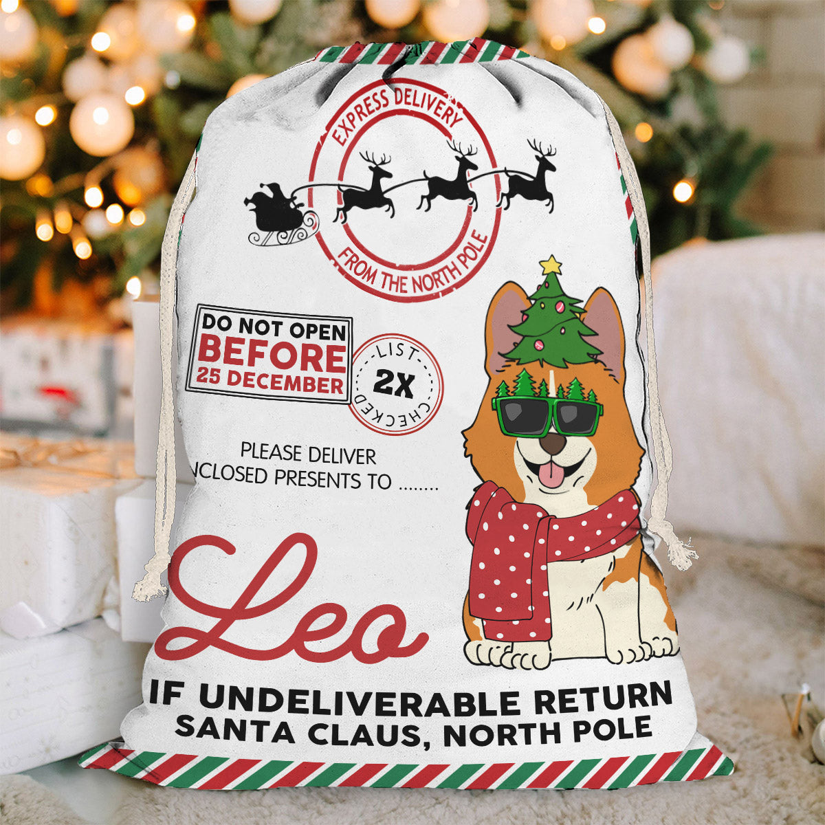 Do Not Open Before 25 December - Personalized Dog Drawstring Tote Bag