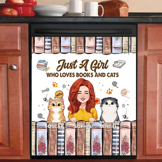 Love Books And Cats - Personalized Book Dishwasher Cover