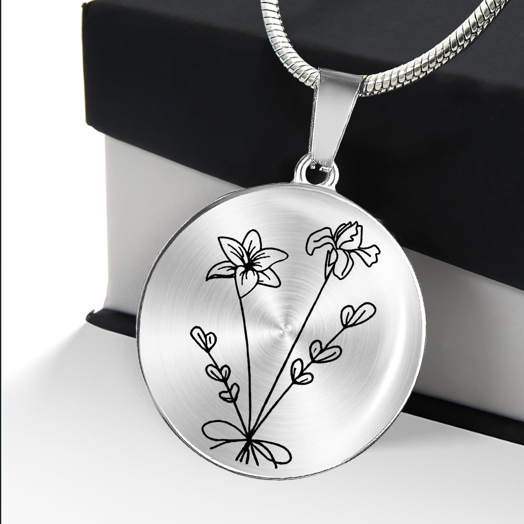 Birthday Flower - Gift for mom, wife,girlfriend, grandma - Personalized Round Pendant Necklace