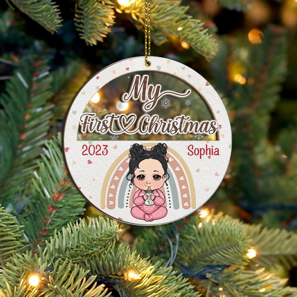 Erstes Weihnachtsfest für Babys – Personalisierter, zweilagiger Weihnachtsschmuck für Neugeborene