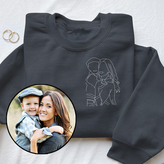 Custom Line Art - Personalized Aunt Embroidered Sweater
