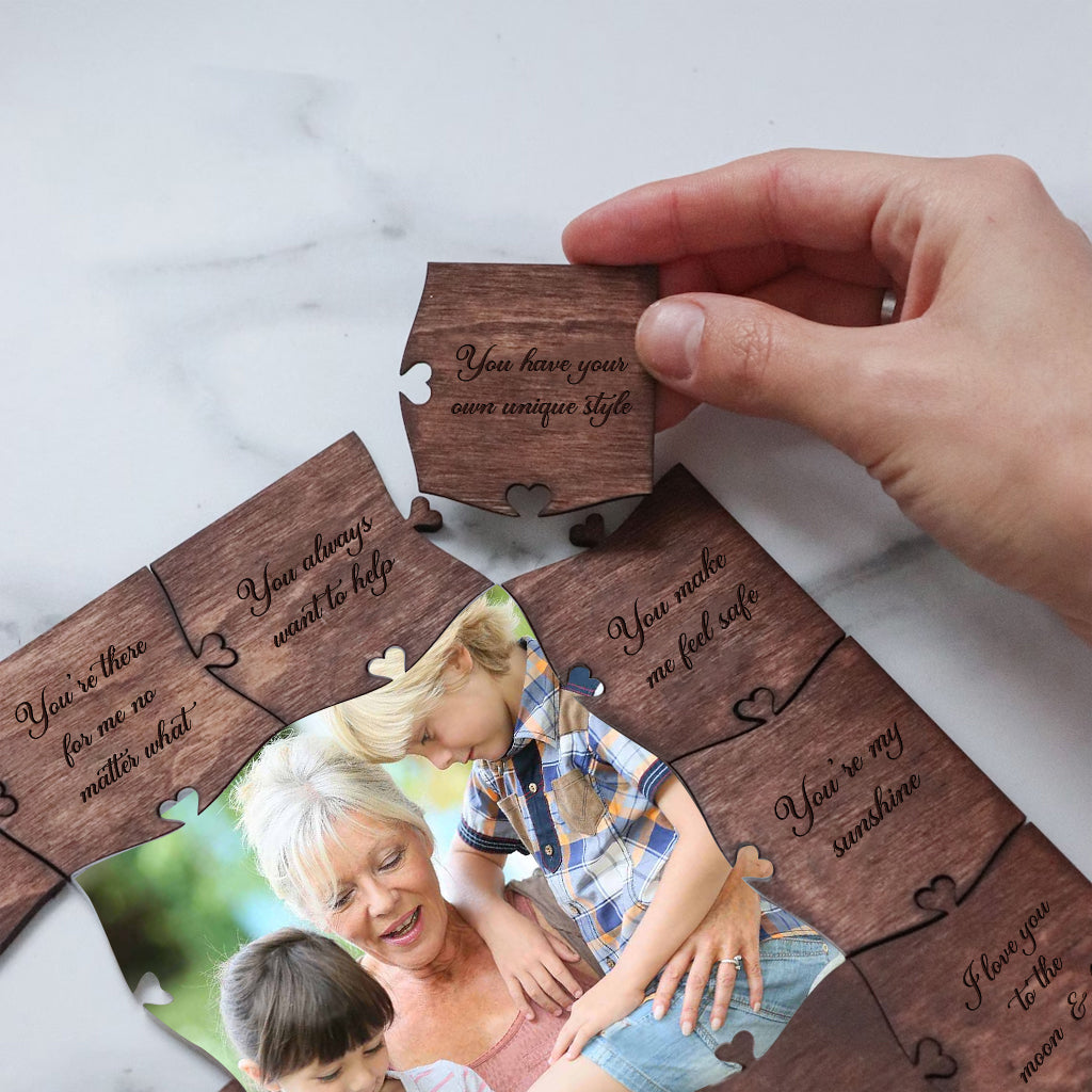 Pourquoi je t'aime, mamie ? - Cadeau pour mamie - Puzzle en bois personnalisé avec photo