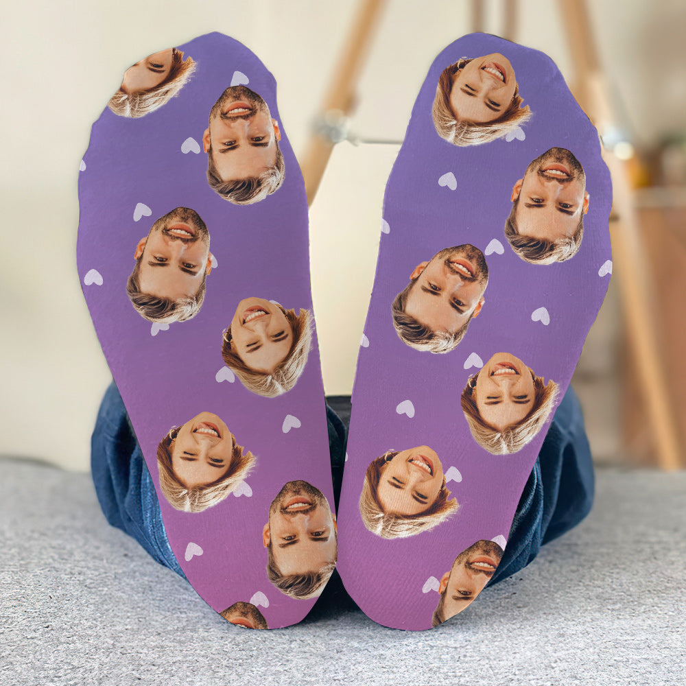 Custom Face Purple Pattern - Personalized Couple Socks