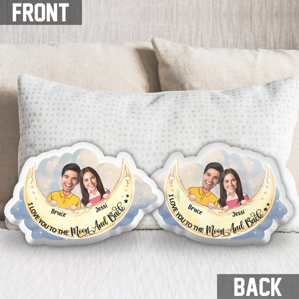I Love You to The Moon And Back - Personalized Couple Shaped Pillow