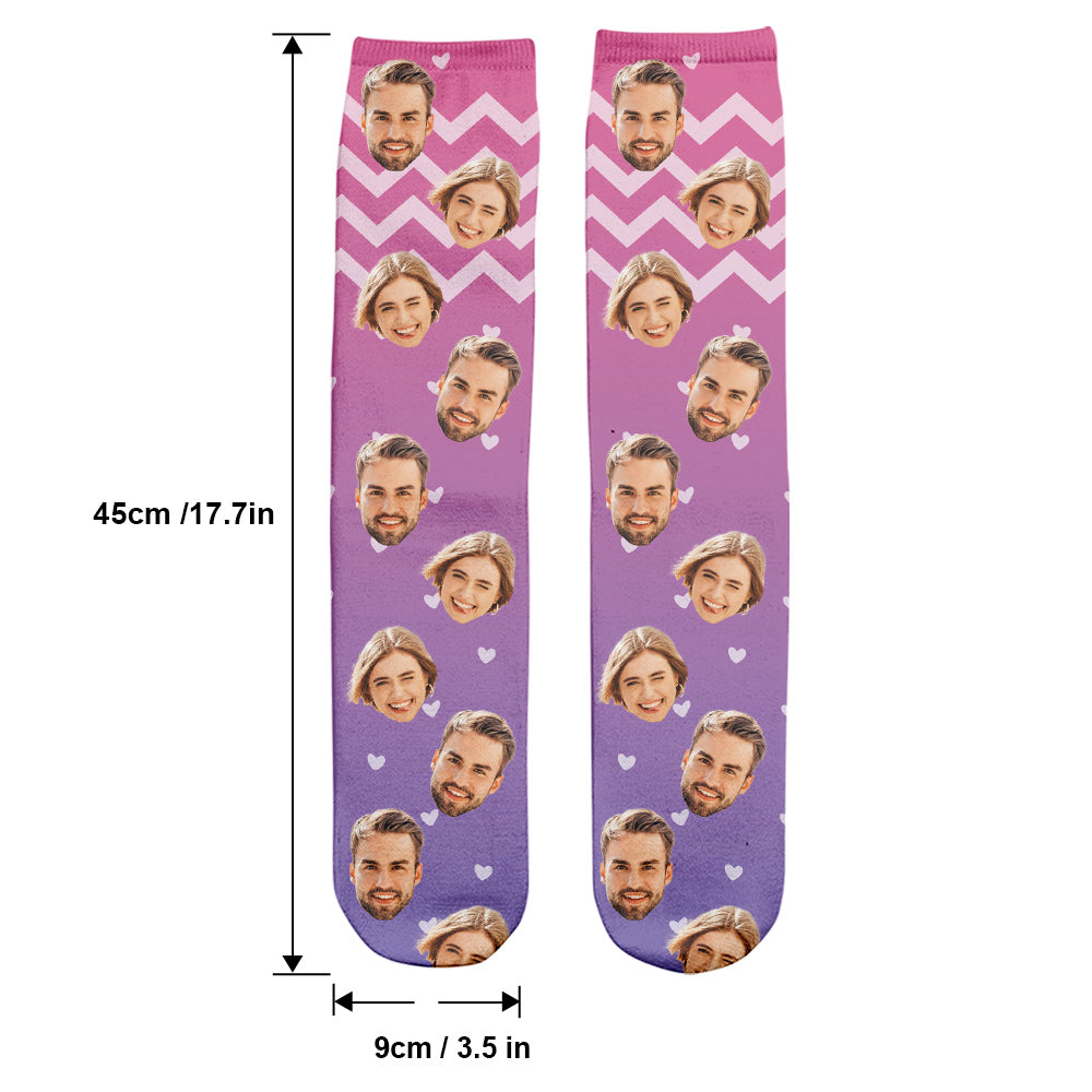 Custom Face Purple Pattern - Personalized Couple Socks