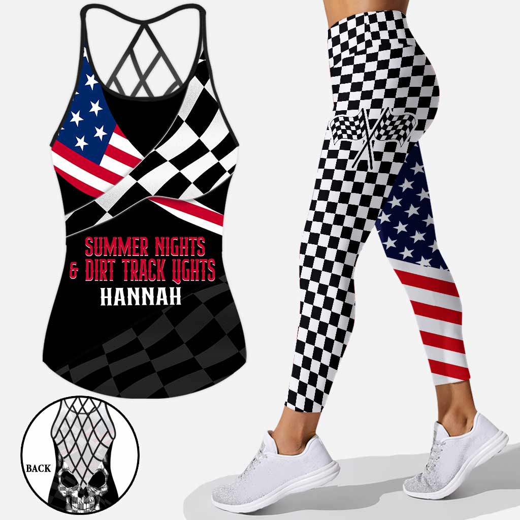 Summer Nights & Dirt Track Lights - Personalized Independence Day Racing Cross Tank Top and Leggings