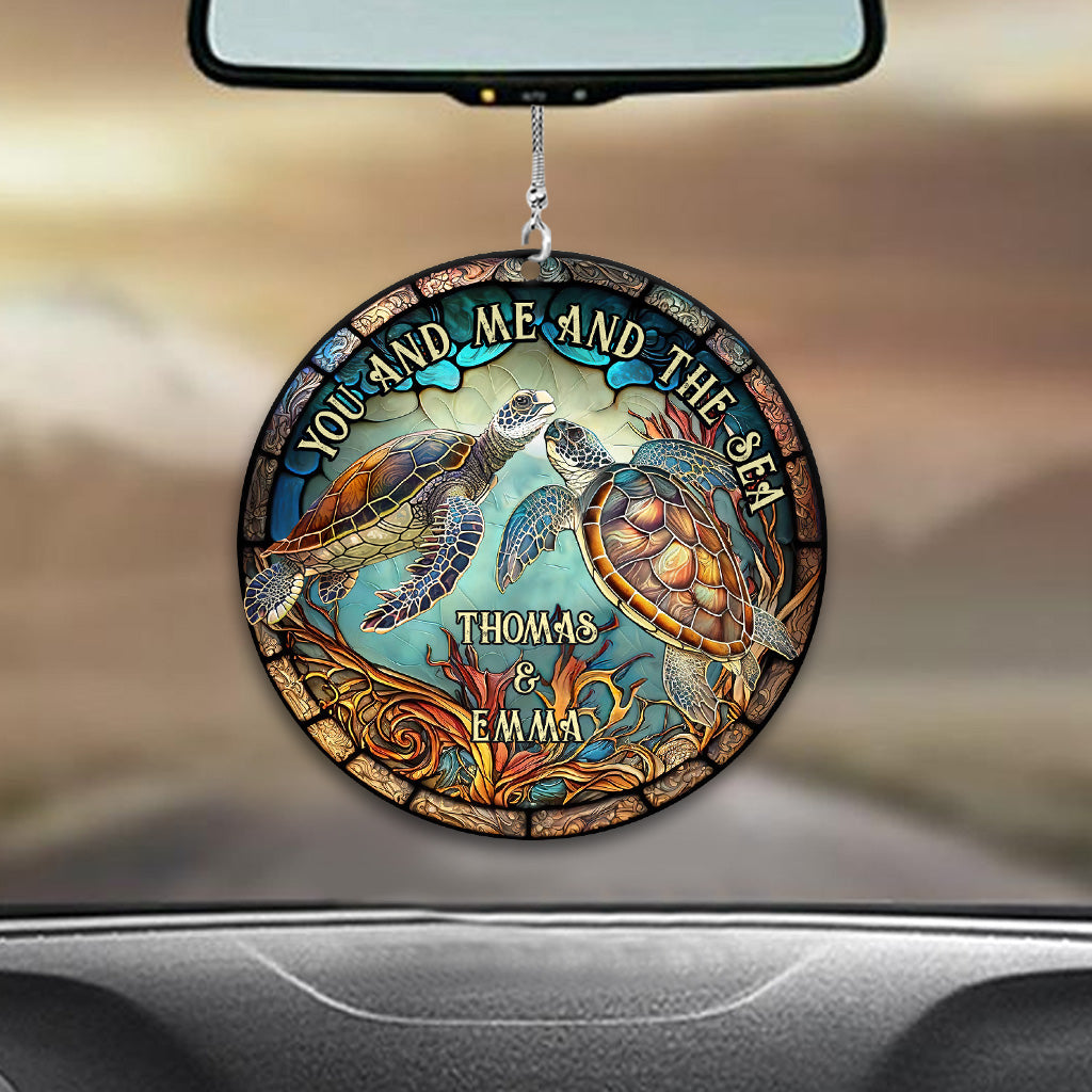 Colorful Turtle Couple - Personalized Turtle Car Ornament