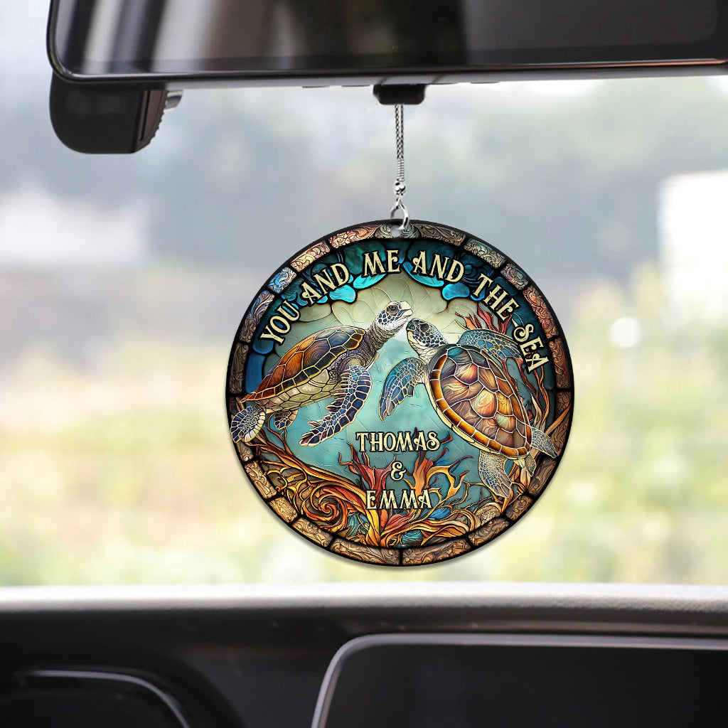 Colorful Turtle Couple - Personalized Turtle Car Ornament