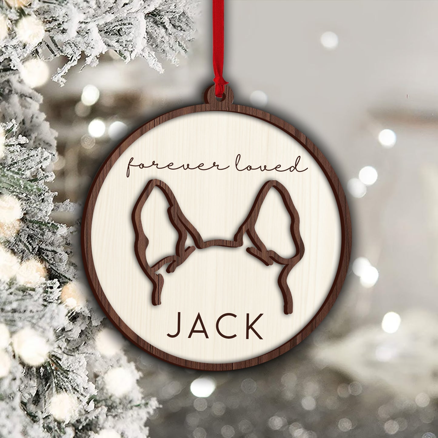 Hundeohren-Linienkunst-Ornament – ​​Personalisierter zweilagiger Hunde-Ornament