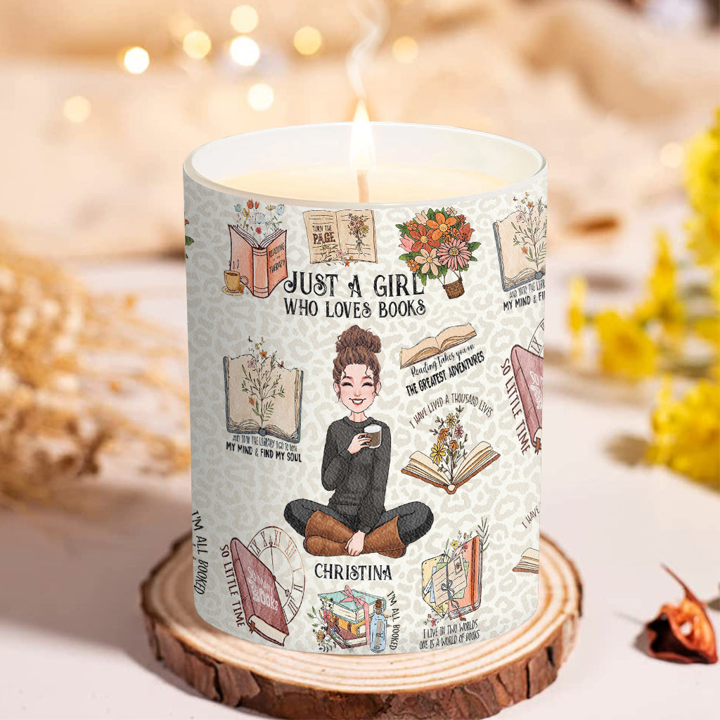 Just A Girl Who Loves Books - Personalized Book Candle With Wooden Lid