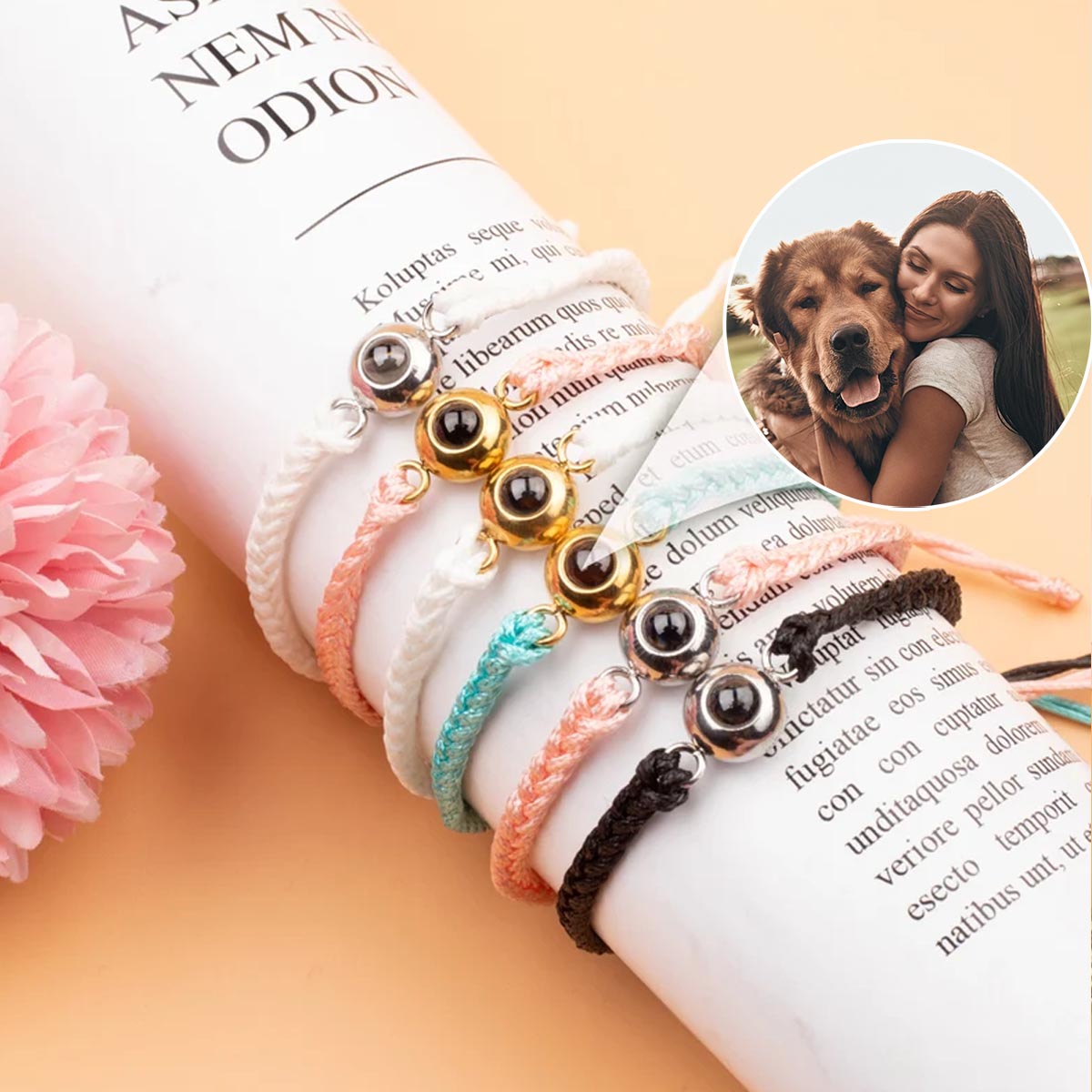 Those We Love Don't Go Away Dog Cat - Gift for dog lovers, who lost dog, who lost cat - Personalized Projection Bracelet