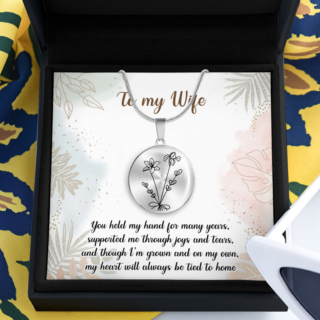 Birthday Flower - Gift for mom, wife,girlfriend, grandma - Personalized Round Pendant Necklace