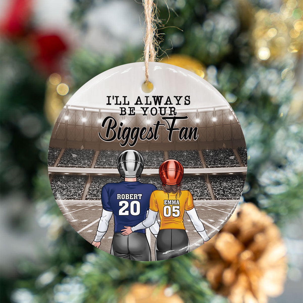 I'll Always Be Your Biggest Fan - Personalized Football Ceramic Circle Ornament