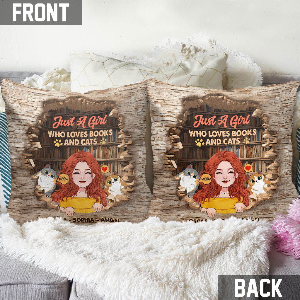 Love Books And Cats - Personalized Book Throw Pillow