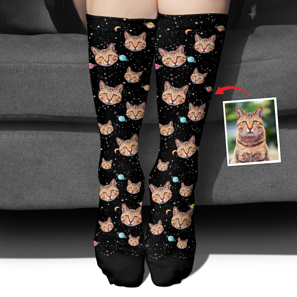 Chaussettes personnalisées pour chat - Visage Galaxie