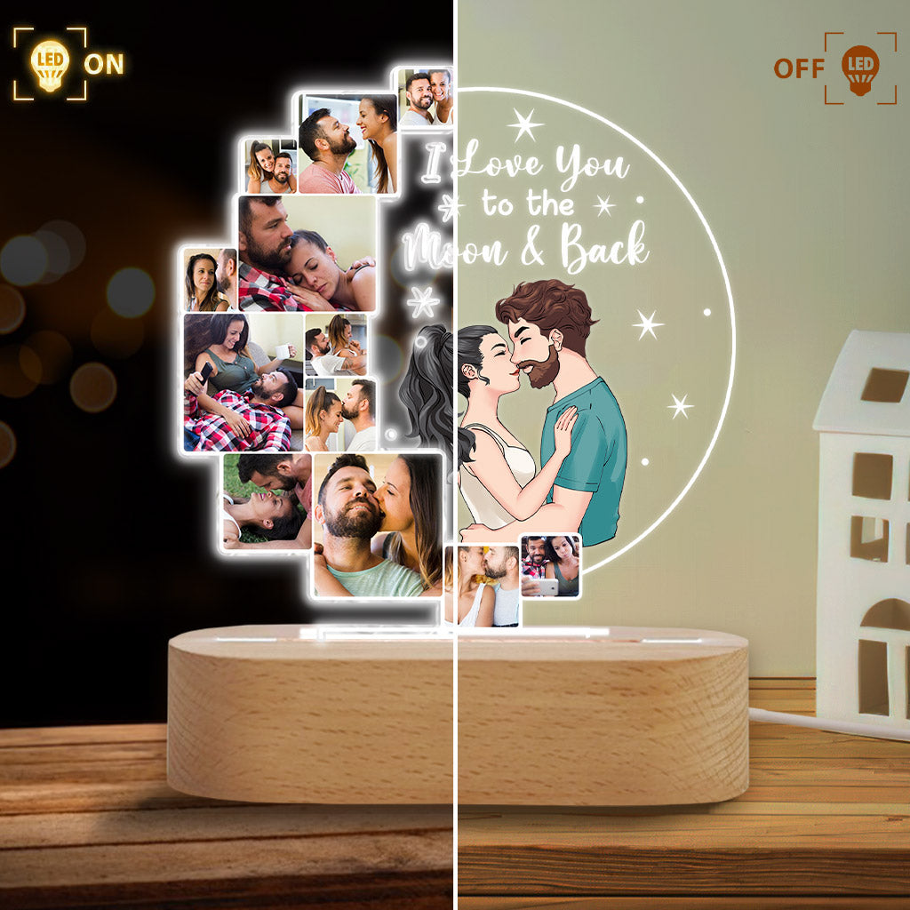I Love You To The Moon & Back - Personalized Couple Shaped Plaque Light Base