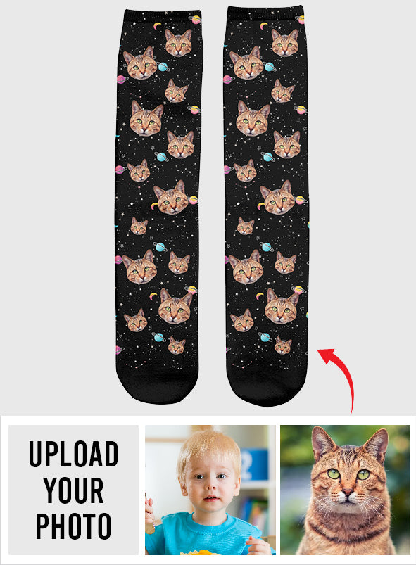 Chaussettes personnalisées pour chat - Visage Galaxie