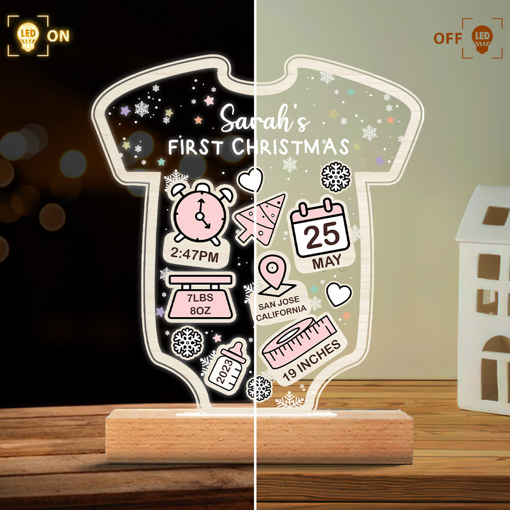 Babt's Birth Stats First Christmas - Gift for Newborn, son, daughter, granddaughter, grandson - Personalized Shaped Plaque Light Base