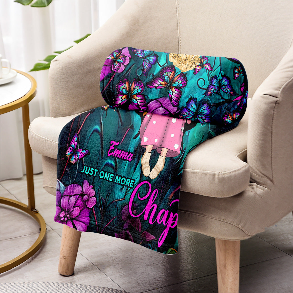 Book Girl With Butterflies And Flowers - Personalized Book Blanket