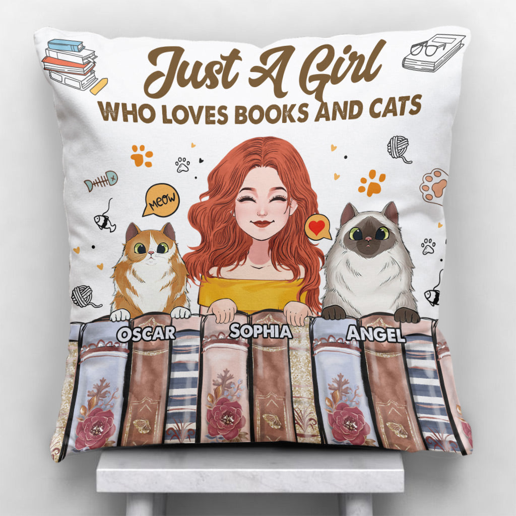 Love Books And Cats - Personalized Book Throw Pillow