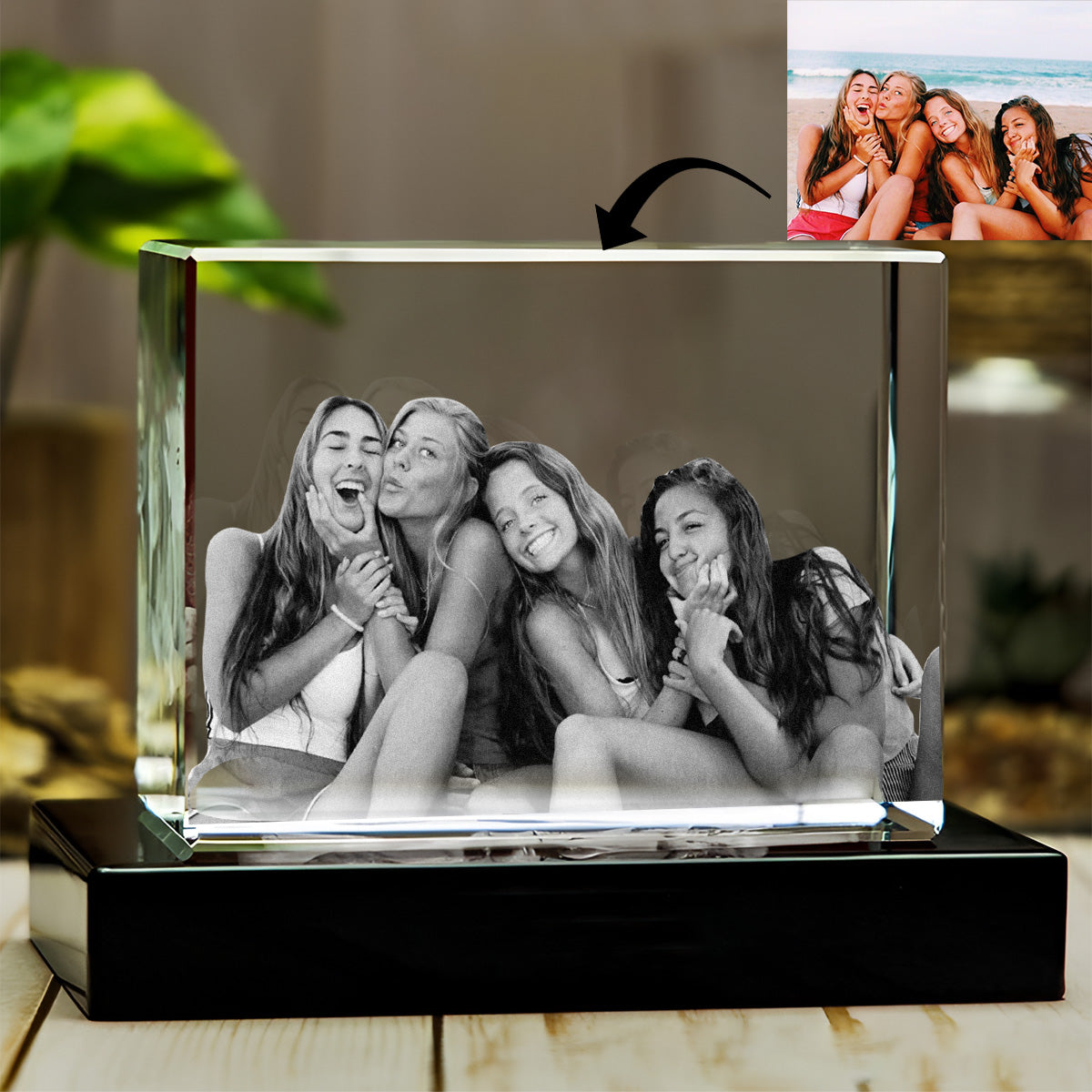 Custom Photo - Personalized Aunt Laser Engraving 3D Cuboid Shaped Crystal Lamp