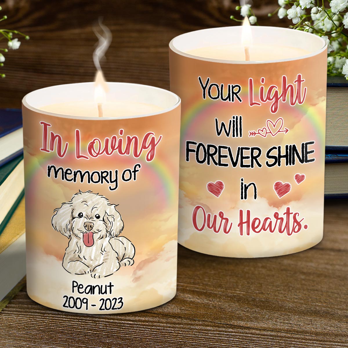 Your Light Shine In Our Hearts - Personalized Dog Candle With Wooden Lid