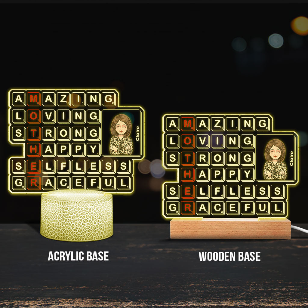 Mom Scrabble Tile - Personalized Mother's Day Mother Shaped Plaque Light Base