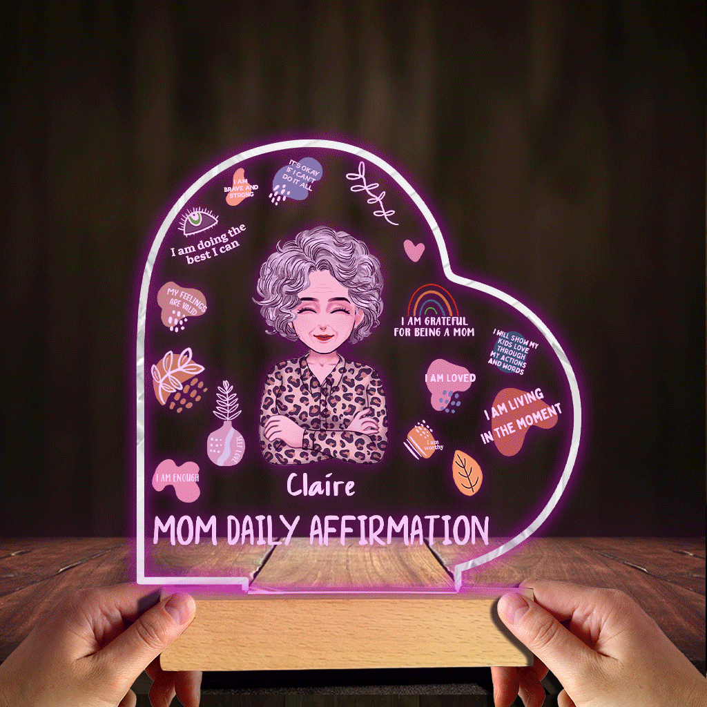 Mom Daily Affirmation - Personalized Mother's Day Mother Shaped Plaque Light Base