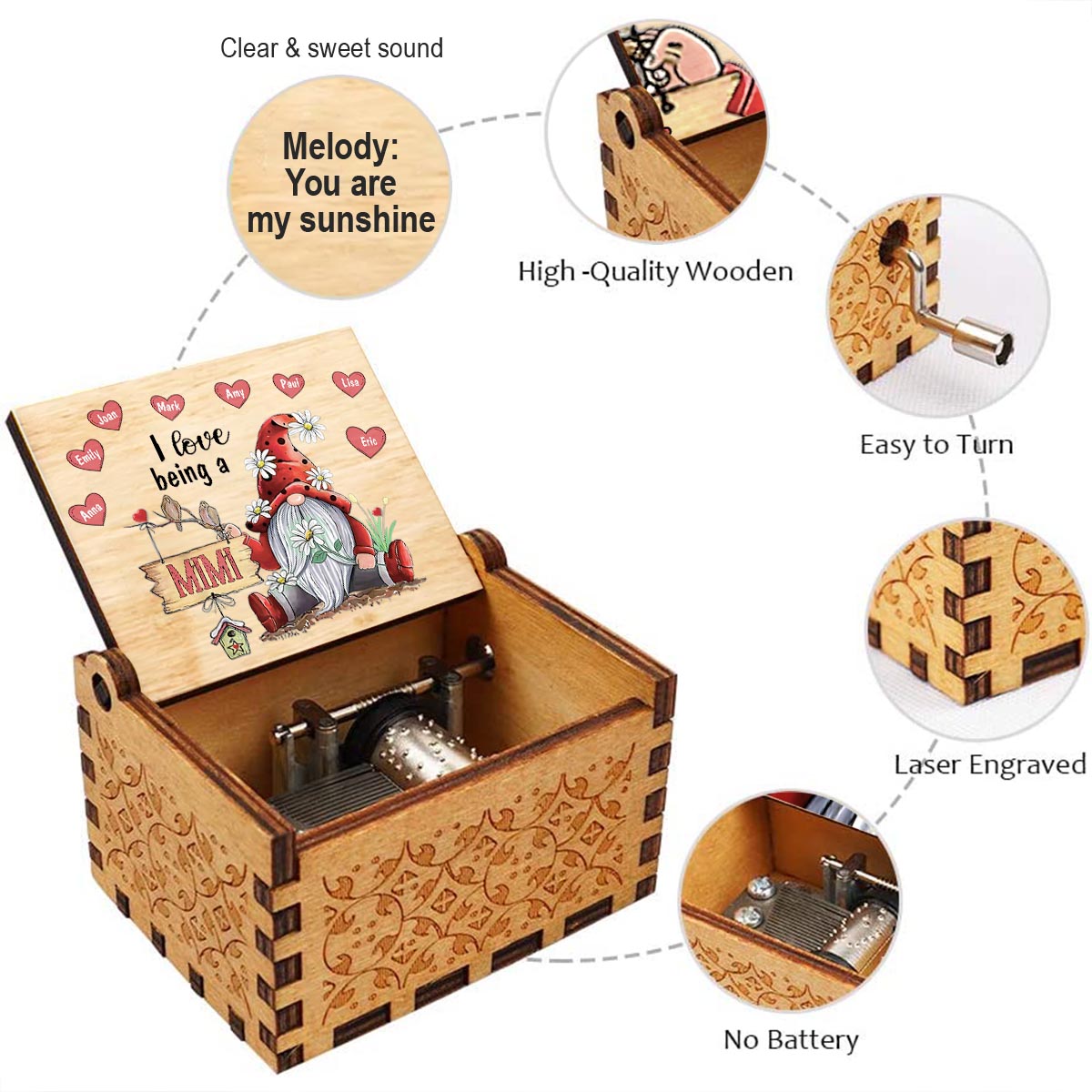 Love Being A Nana - Personalized Mother's Day Grandma Hand Crank Music Box