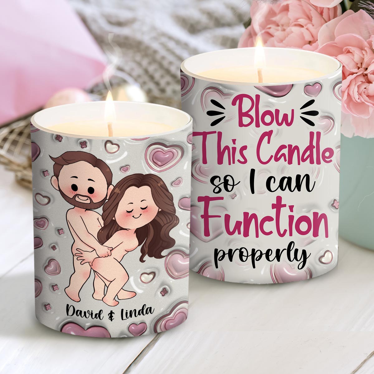 Blow So I Can - Personalized Couple Candle With Wooden Lid