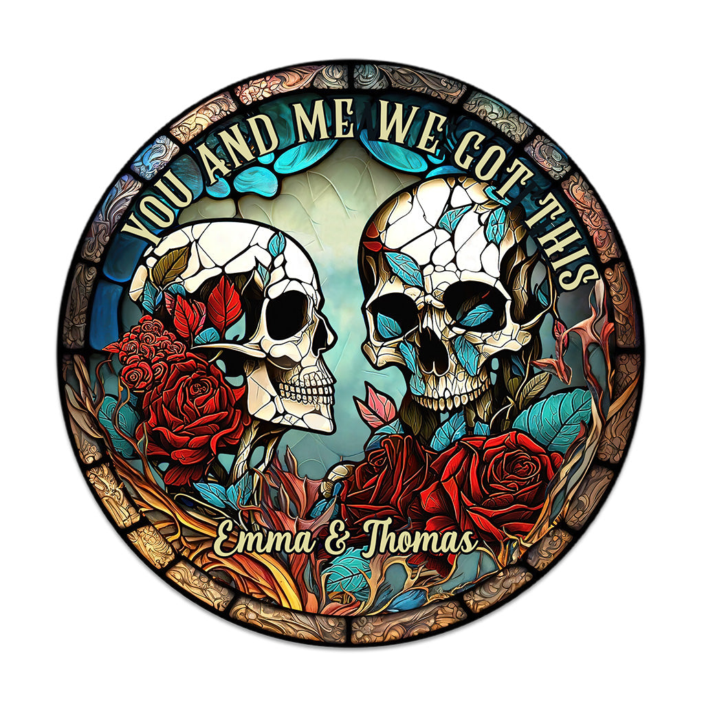 Skull Couple - Personalized Skull Round Wood Sign