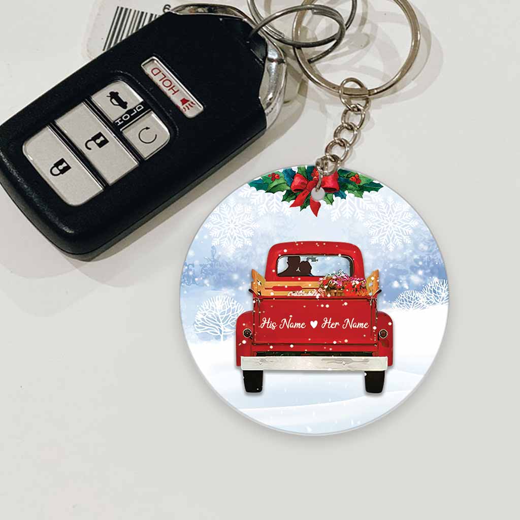 God Blessed The Broken Road - Personalized Couple Keychain (Printed On Both Sides)