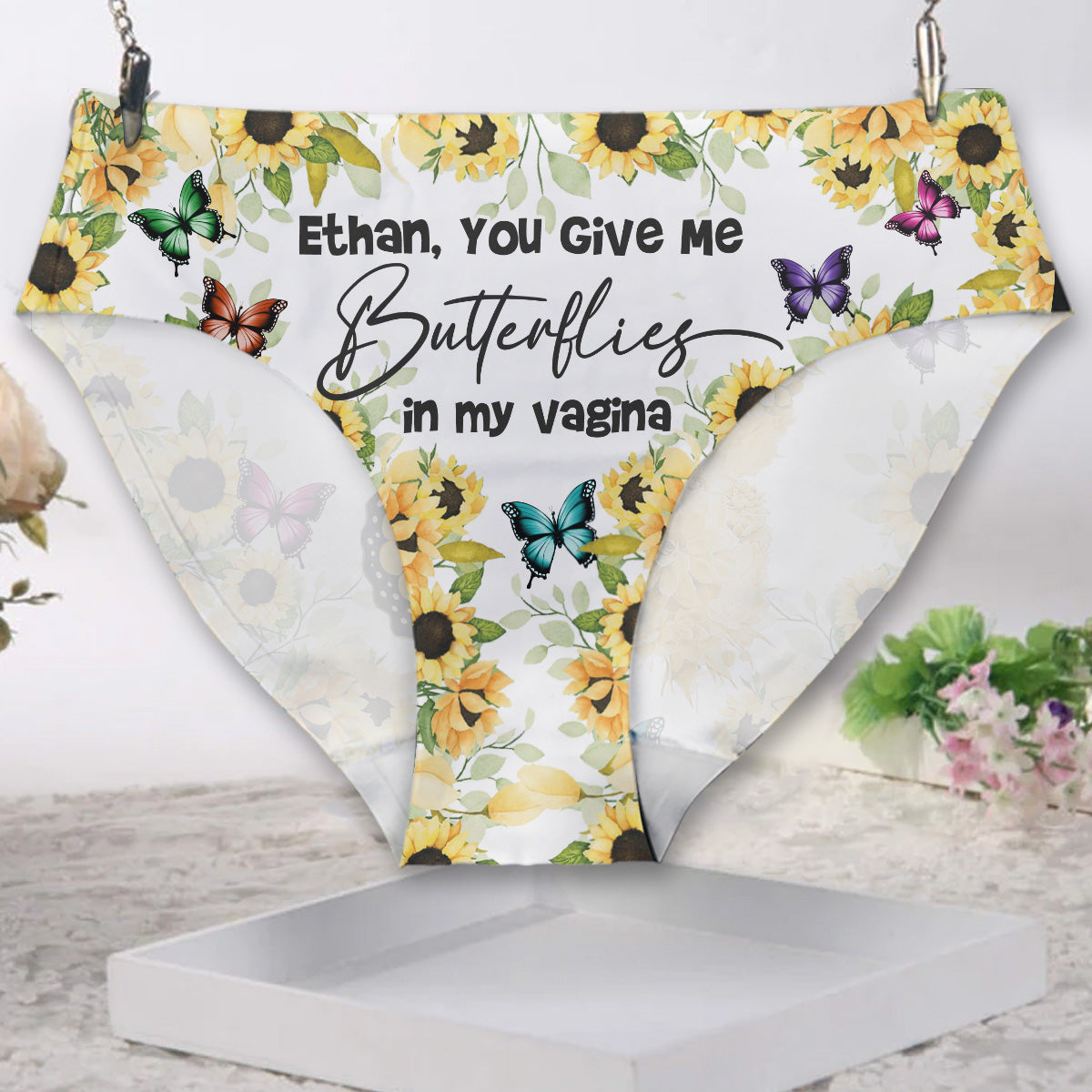 You Give Me Butterflies In My Vagina - Personalized Couple Women Briefs