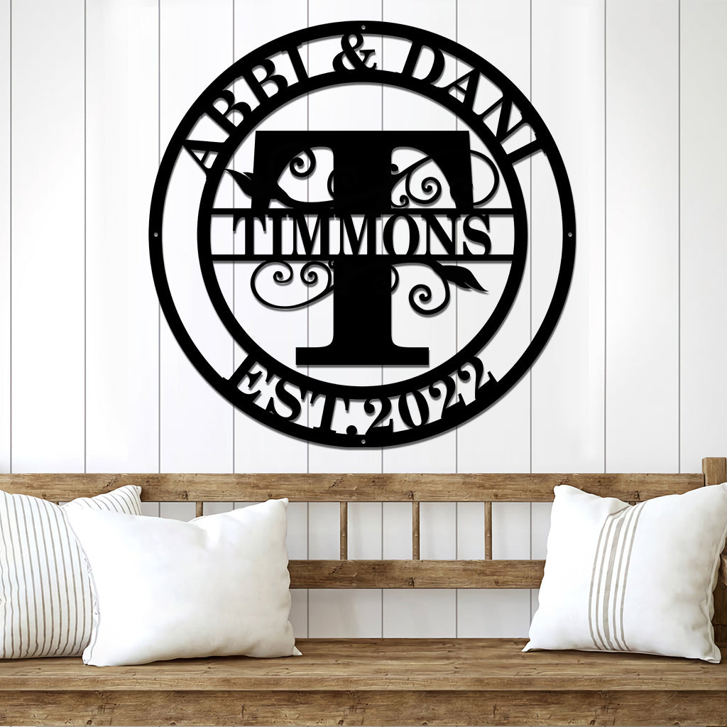 Panneau en métal découpé personnalisé avec nom de famille - Pendaison de crémaillère