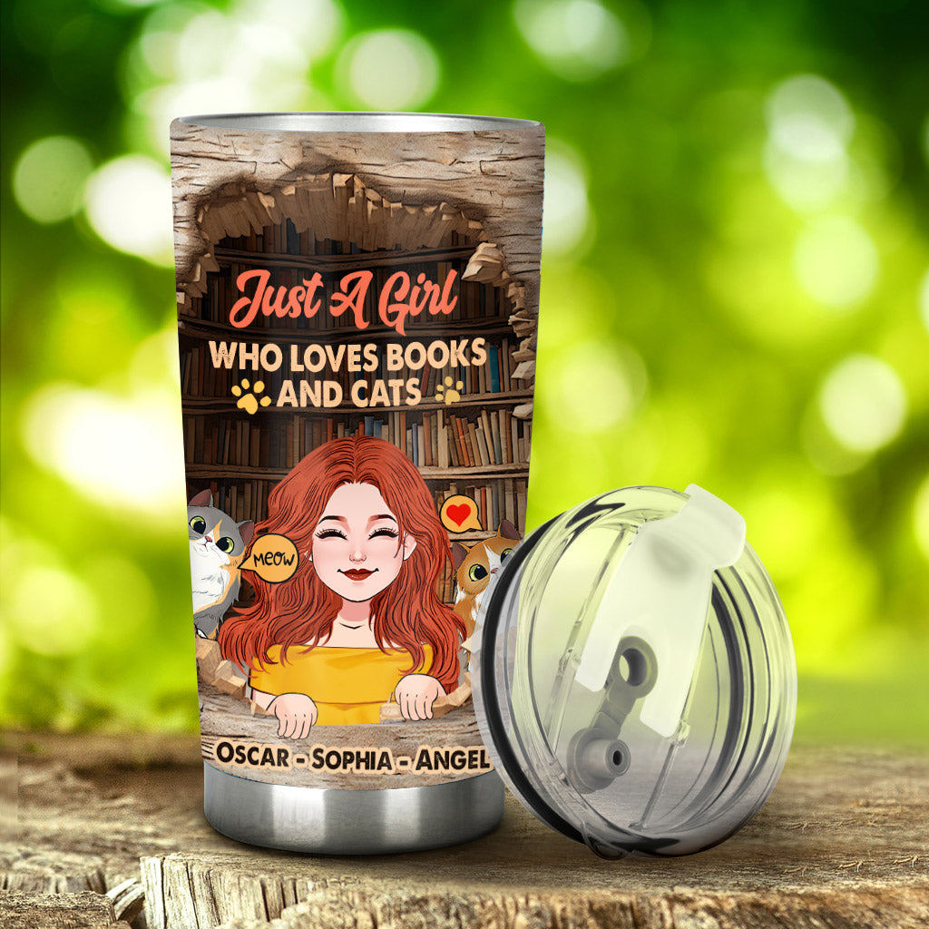 Love Books And Cats - Personalized Book Tumbler