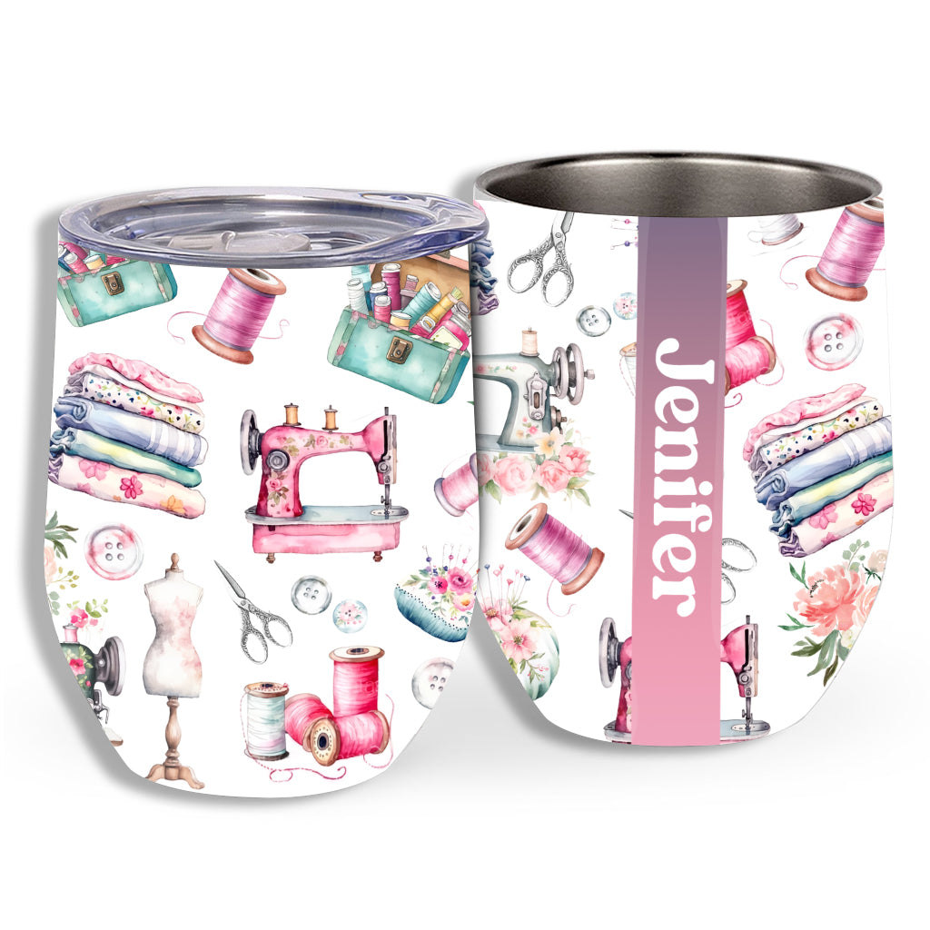 Motif de couture coloré - Gobelet à vin personnalisé
