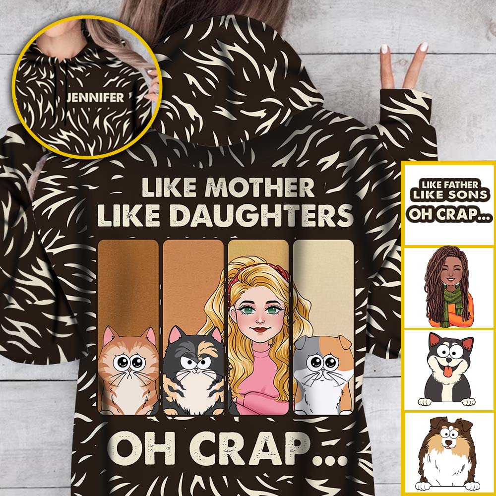 Wie die Mutter, so der Vater, so die Tochter, so der Sohn. Katzen- und Hundeliebhaber – personalisiertes T-Shirt mit Katzenmotiv.