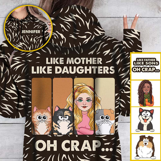 Wie die Mutter, so der Vater, so die Tochter, so der Sohn. Katzen- und Hundeliebhaber – personalisiertes T-Shirt mit Katzenmotiv.