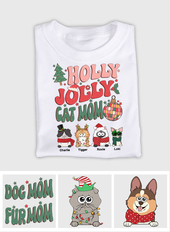 Maman chat/maman chien - T-shirt et sweat à capuche personnalisés pour chat Holly Jolly