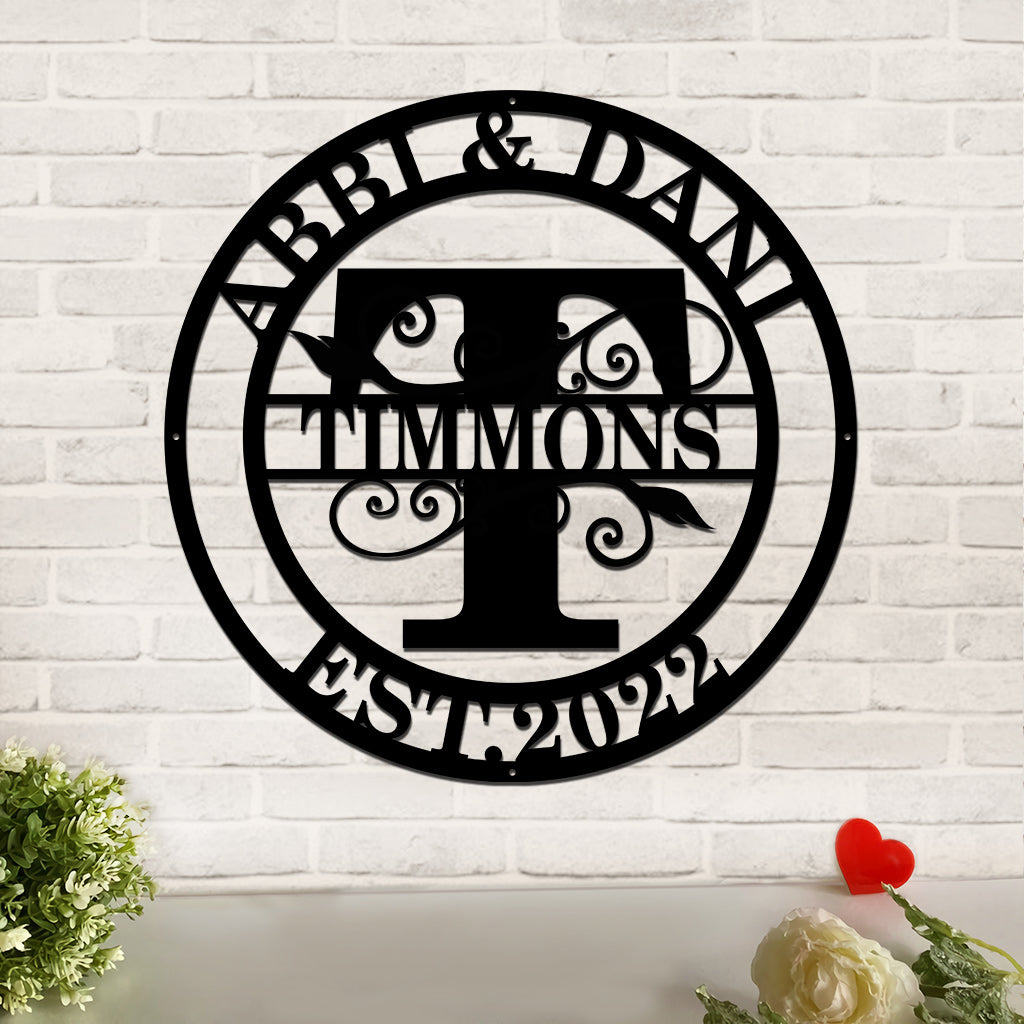 Panneau en métal découpé personnalisé avec nom de famille - Pendaison de crémaillère