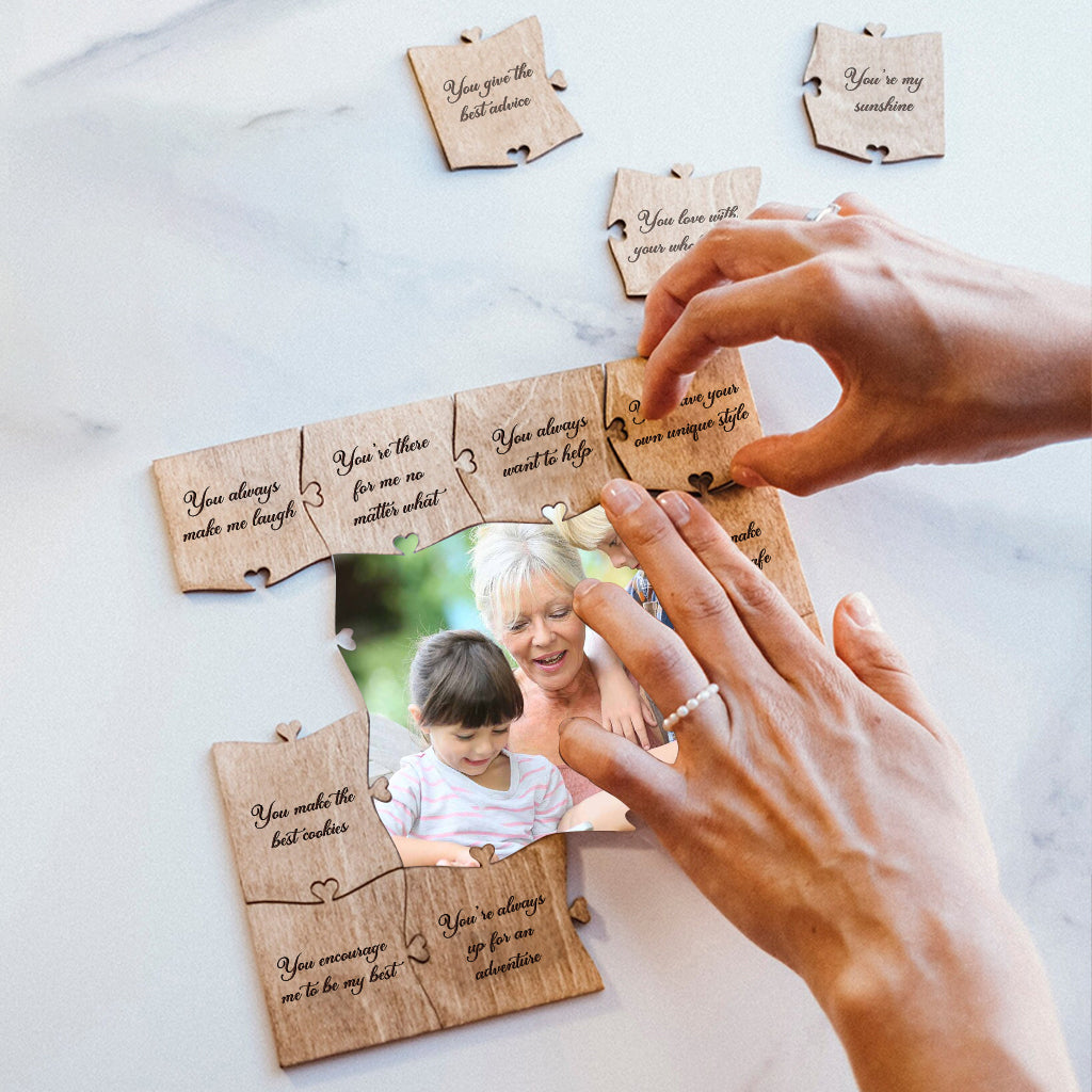 Pourquoi je t'aime, mamie ? - Cadeau pour mamie - Puzzle en bois personnalisé avec photo