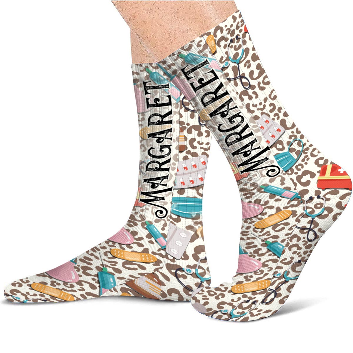 Wild Nurse Leopard - Personalized Nurse Socks