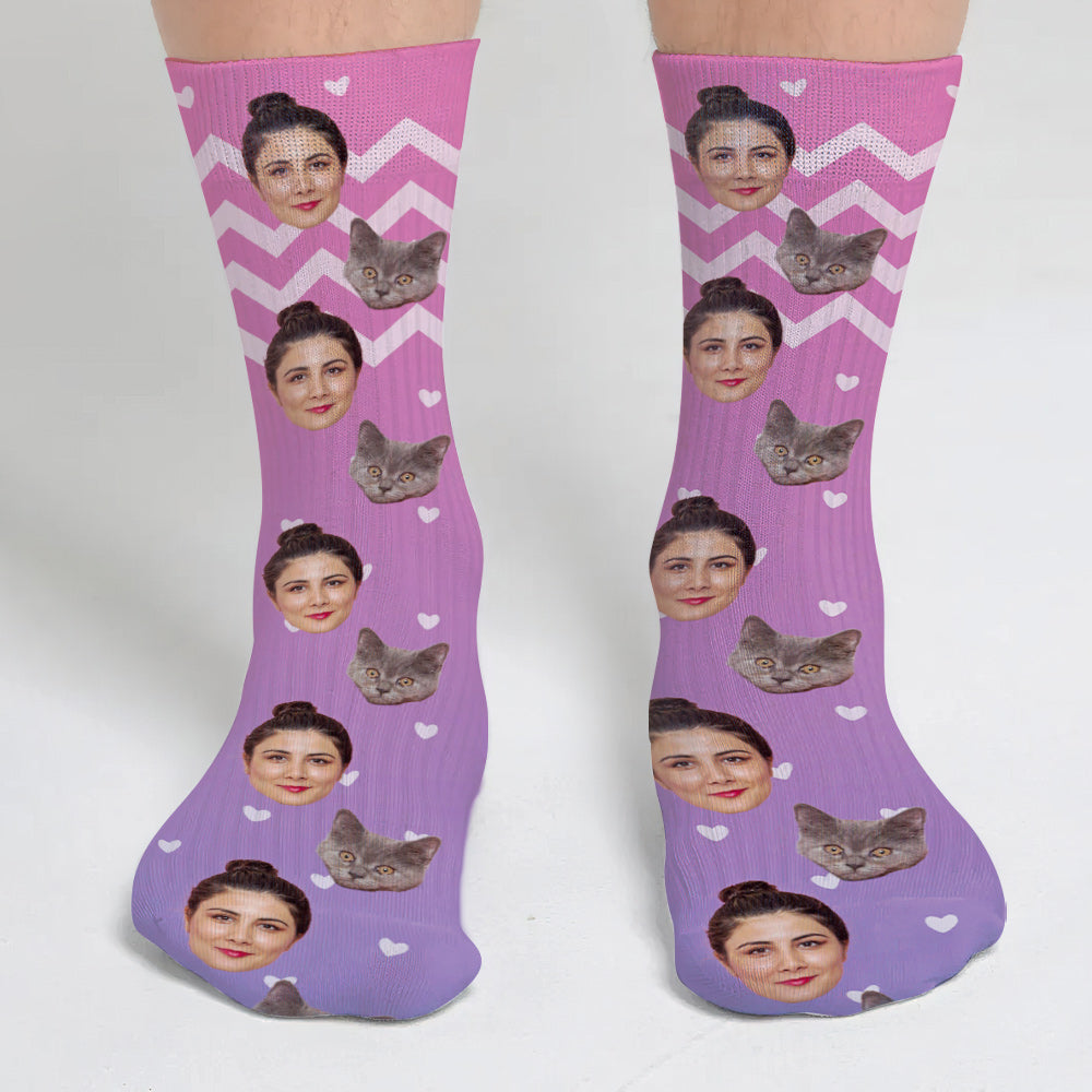 Custom Face Purple Pattern - Personalized Cat Socks