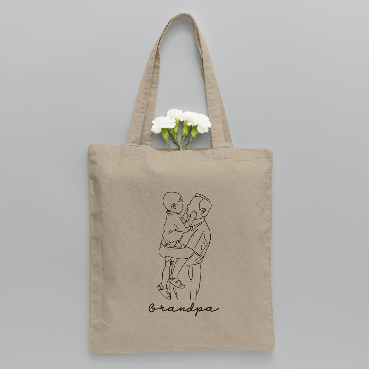 Custom Photo Line Art - Personalized Grandpa Embroidered Tote Bag