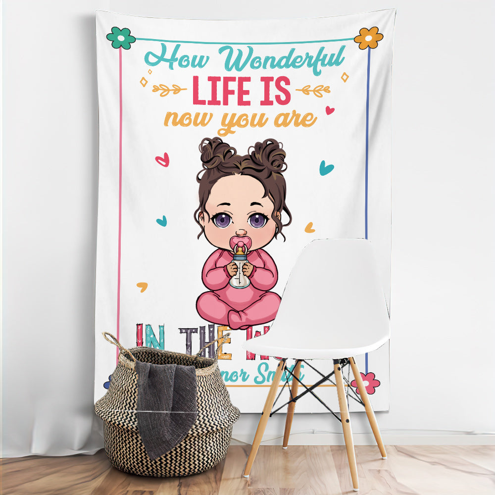 Tapisserie murale personnalisée avec le prénom de bébé - Cadeau de naissance