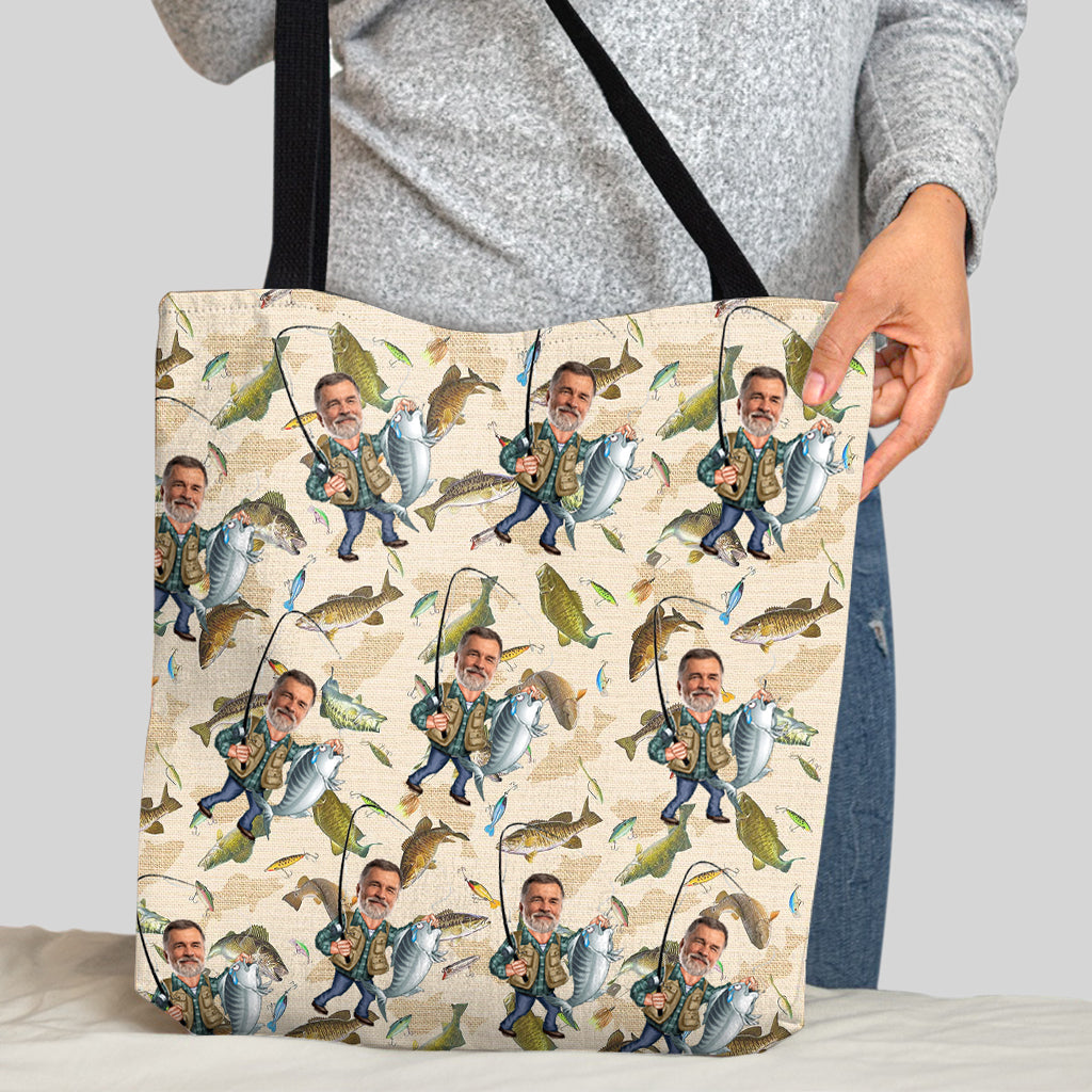 Photo Inserted Funny Fishing - Personalized Fishing Tote Bag